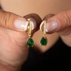 Green/Gold Huggie Earrings