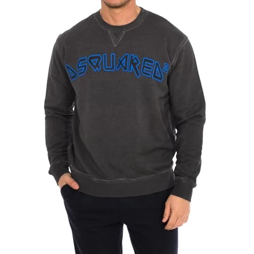 Grey & Blue Printed Logo Crew Neck Sweatshirt (Colour : Grey Size : X-Large)