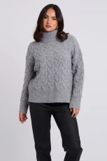 Grey Cable Roll Neck Jumper White /