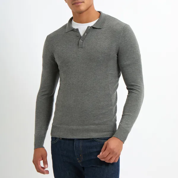 Grey Cashmere Blend Polo Jumper - Grey