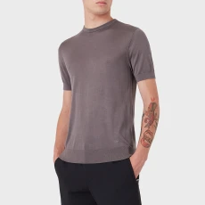 Grey Crew Neck Silk Blend Top - Beige Grey Crew Neck Silk Blend Top - Beige