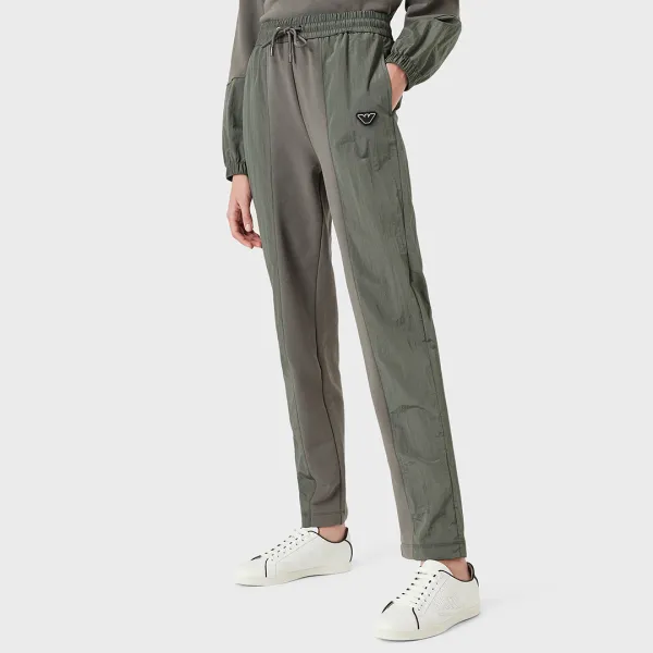 Grey Elasticated Cotton Trousers - Green