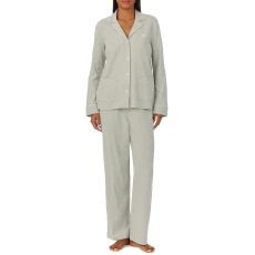 Grey Herringbone Jacquard Notch Collar Pajama Set