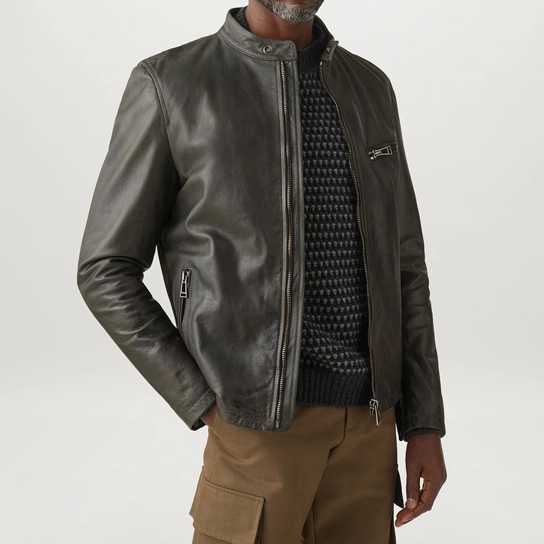 Grey Legacy Pearson Leather Jacket - Green
