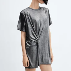 Grey Metallic Gathered T hirt Dress
