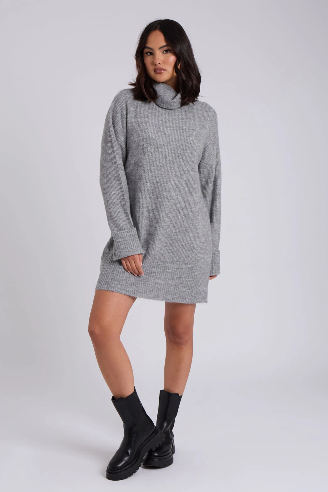 Grey Mini Roll Neck Dress /