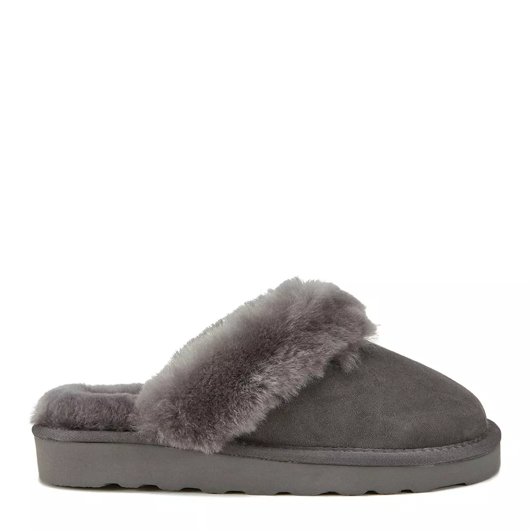 Grey Mool Suede Sheepskin Slippers