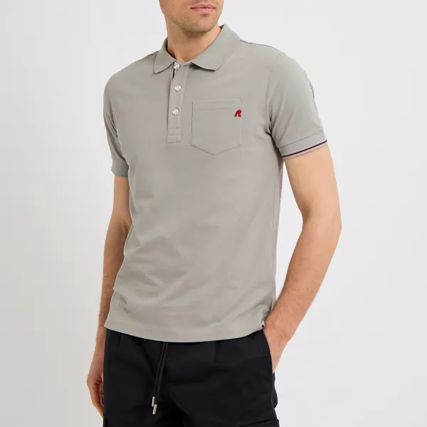 Grey Pique Cotton Polo Shirt - Grey