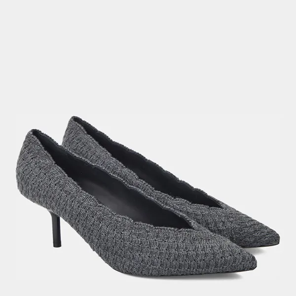 Grey Pointed Textured Heels - Grey