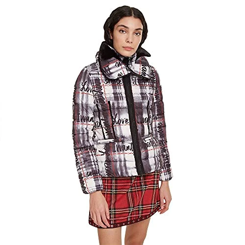 Grey Red Padded Sigrun Tartan Lettering Coat 40