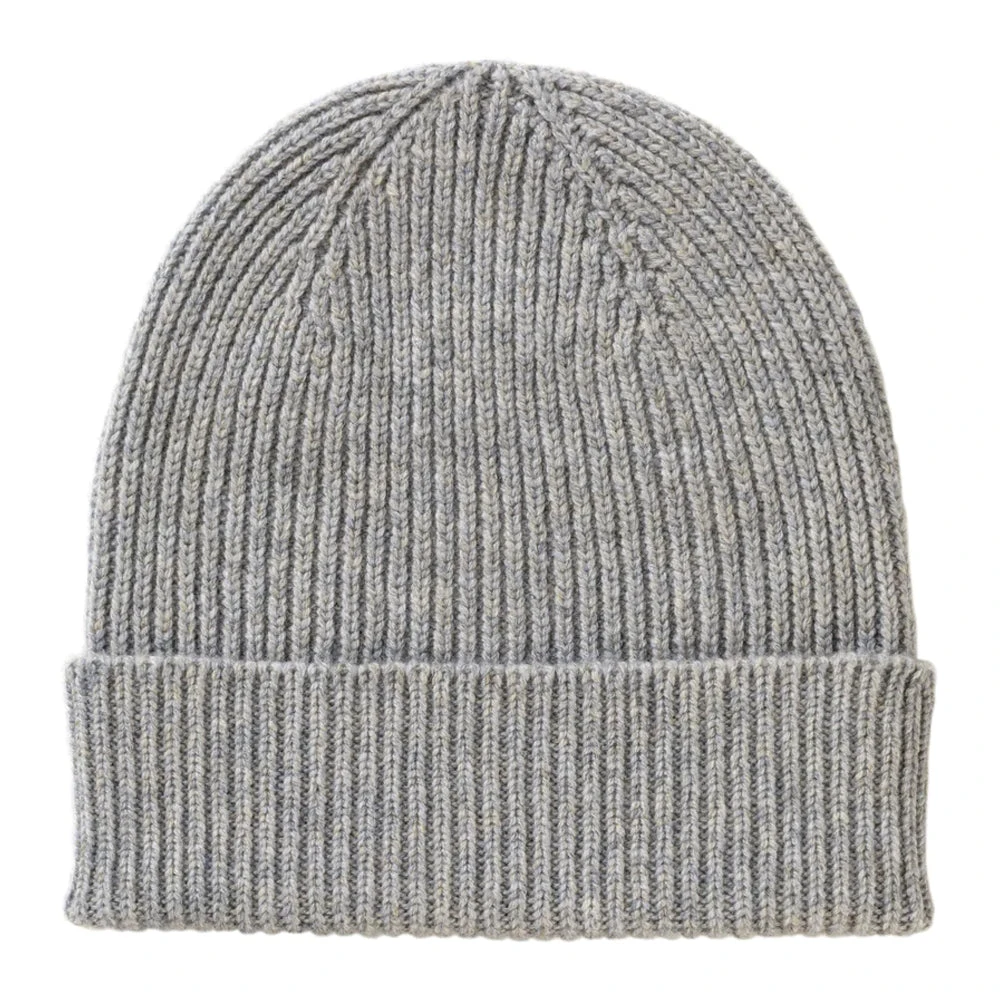 Grey Rib Knit Cashmere Beanie