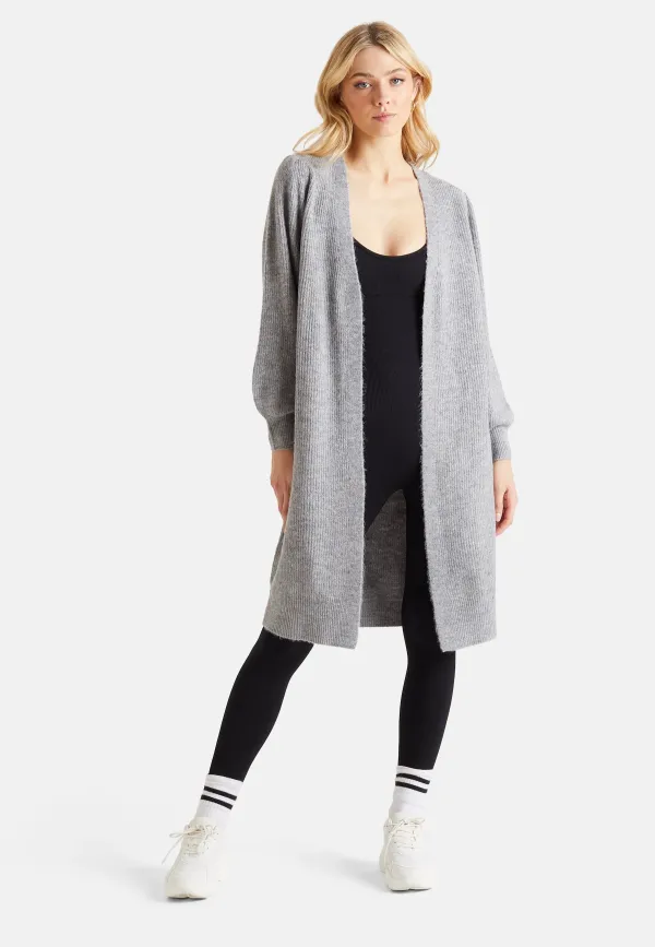 Grey Ribbed Midi Cardigan