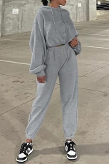 Grey Solid Drop Shoulder Hoodie and Joggers Activewear Set - GRAY / / %POLYESTER+%COTTON Grey Solid Drop Shoulder Hoodie and Joggers Activewear Set - GRAY / / %POLYESTER+%COTTON