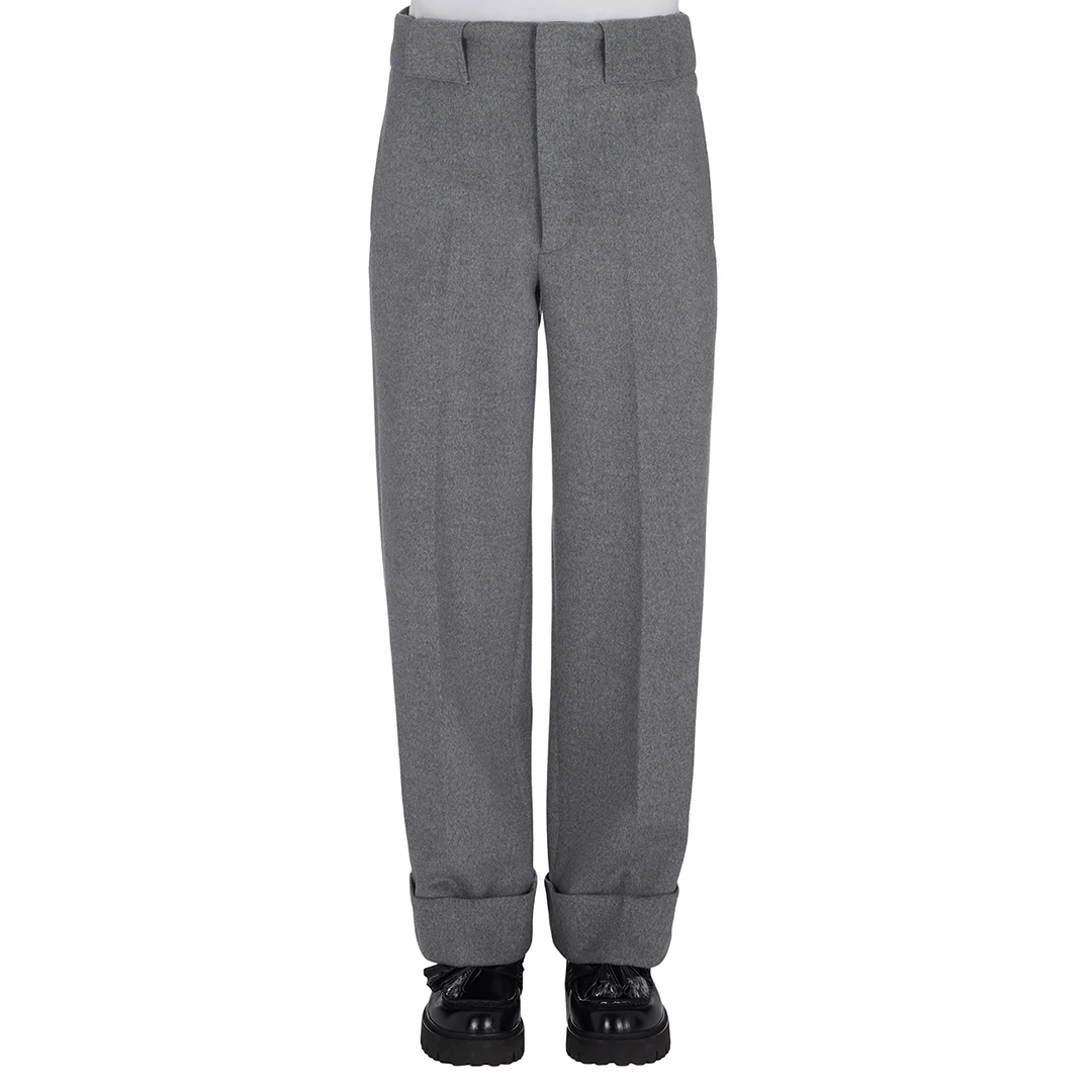 Grey Straight Leg Wool Blend Trousers