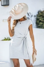 Grey Striped Knotted T hirt Mini Dress