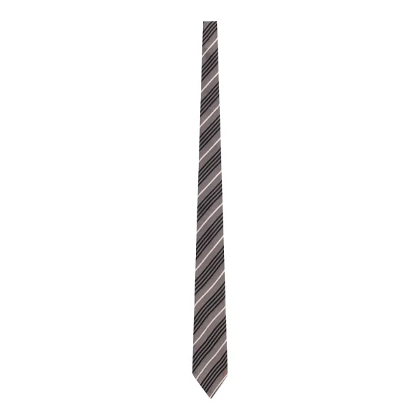 Grey Striped Wide Tie In Silk - Size S