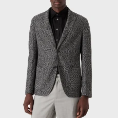 Grey Textured Wool Blend Blazer - Blue Grey Textured Wool Blend Blazer - Blue
