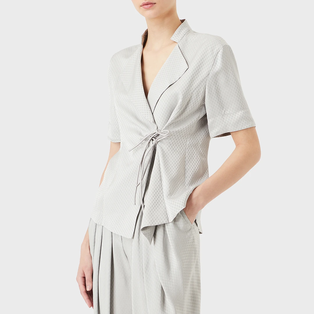 Grey Tie Waist Short Sleeve Blazer