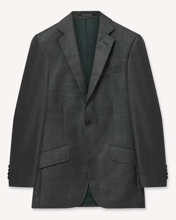 Grey Wool Sharkskin Suit Jacket for Modern Elegance
