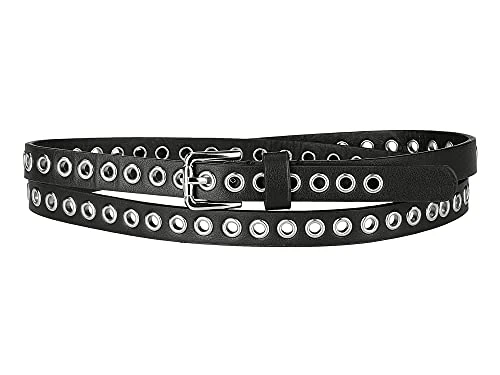 Grommet Belt Leather Skinny Plus Size Waist Belts for Women Punk Rock Style Black 104.5cm/41.14''