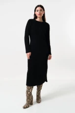 Guila Eyelash Rib Long Sleeve Midi Dress - Black - 








  
    
    


  Black

