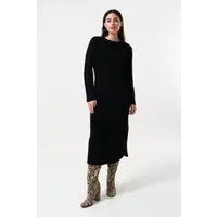 Guila Eyelash Rib Long Sleeve Midi Dress - Black