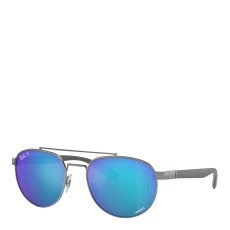 Gunmetal Blue Round Sunglasses 56mm - Grey