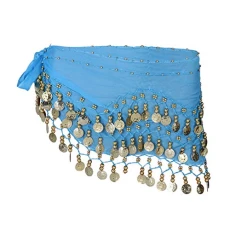 Gypsy Skirt Gypsy Skirt Skirt Belly Dance Hip Scarf Dance Belt Belly Dancing Skirt Ballet Dress Skirts Wrap with Coins (Sky Blue) Belly Dance Skirt Womens Belts Womens Belts