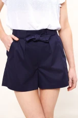 Hakima Tie Waist Shorts - Navy Blue                                                                                                                   Navy