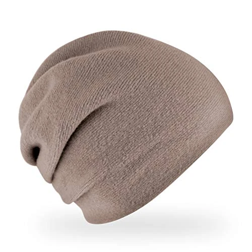 Haley Knitted Beanie Hat Made of Wool with Ruffles for Women Fine Knit Quality Made in Europe - Brown - One size