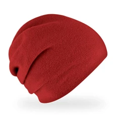 Haley Knitted Beanie Hat Made of Wool with Ruffles for Women Fine Knit Quality Made in Europe - Red - One size