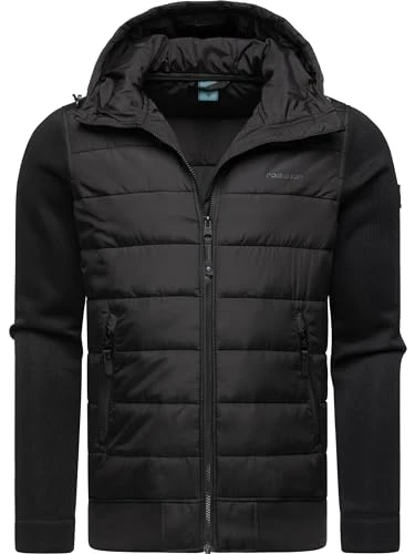 Hallmar Hood Men's Transition Jacket Lightweight Quilted Jacket with Ribbed Sleeves and Hood S-4XL, black, XXXL