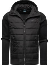 Hallmar Hood Men's Transition Jacket Lightweight Quilted Jacket with Ribbed Sleeves and Hood S-4XL, black, XXXL