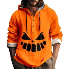 Halloween Men's Hoodie Casual Ghost Witch Print Fashion Loose 3D Printed Button Up Lightweight Hoodie Mens Pullover Oversized Tall Hoodies for Men Jumper(A2-White,S)