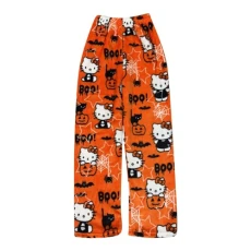 Halloween Pyjama Bottoms Flannel Puffy Pjs Cozy Lounge Pants Womens Comfortable Women's Nightwear Casual Cotton Pyjamas Cat Pyjamas Women Pj Bottoms Soft Wide Leg Pj Bottoms Lounge Pants Women