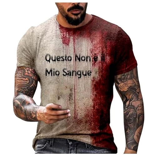 Halloween T-Shirt for Men with Bloody Motif Crew Neck Short Sleeve Shirts Men's Loose Fit T-Shirt Me