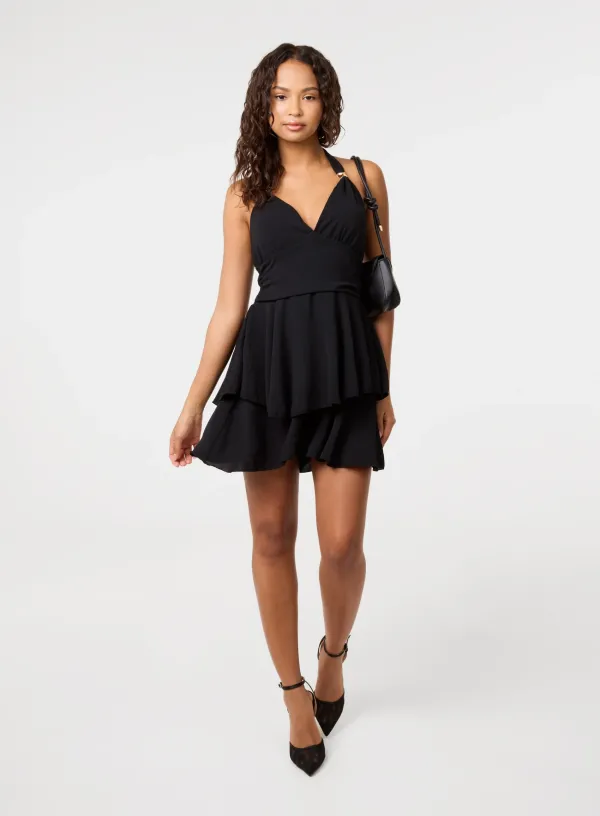 Halter Neck Dress With Shorts - / - BLACK