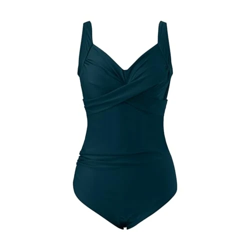 Halterneck One Piece Swimsuit Floral Print Padded Push Up Womens Swimsuit Tummy Control Ruched Swimwear Swimming Costume Ladies Retro Bathing Suits Vintage Plus Size Beachwear Green