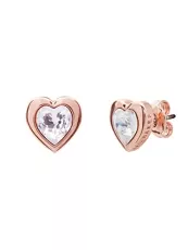 Han Crystal Heart Stud Earrings For Women (Rose Gold/Crystal)