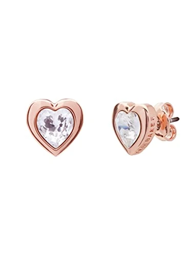 Han Crystal Heart Stud Earrings For Women (Rose Gold/Crystal)