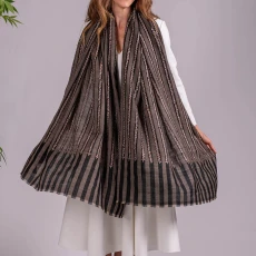 Hand Embroidered Pashmina Cashmere Shawl - Narrow Stripe Hand Embroidered Pashmina Cashmere Shawl - Narrow Stripe