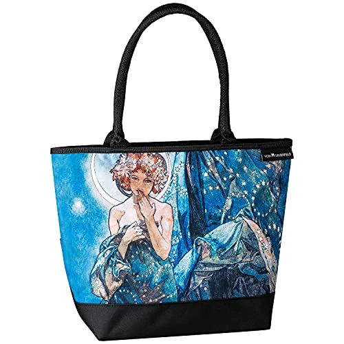 Handbag Alfons Mucha Moon Art Design Shopper Dimensions L 42 x H 30 x D 15 cm Beach Bag Handbag Office, multicoloured, Contemporary