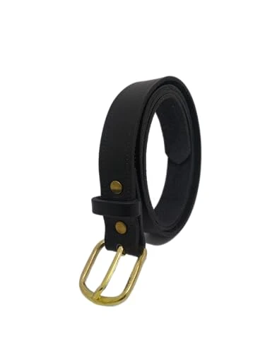 Handmade Men’s Leather Belt - 1 Inch Wide, Single-Piece Full Grain Leather, 4mm Thick, Golden Buckle - Black, Various Size 42 - Made in England