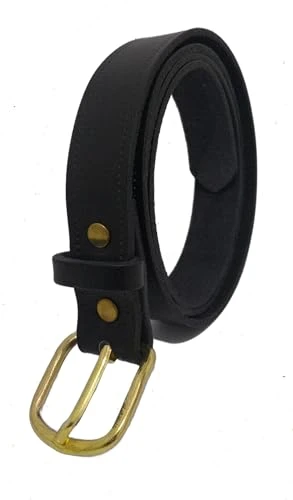 Handmade Men's Leather Belt - 1 Inch Wide, Single-Piece Full Grain Leather, 4mm Thick, Golden Buckle - Black, Size 38 - Made in England