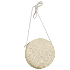 Handmade Round Straw Bag Crossbody Shoulder Bag Bohemian Beach Bag with Zipper SN0702152 Big Beige