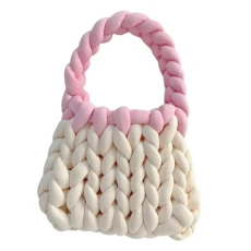 Handwoven Handbag for Women Soft Purse Shoulder Bag Chunky Yarn Knit Hand Knitted Bag for Spring Summer Vacation Female, White Handwoven Handbag for Women Soft Purse Shoulder Bag Chunky Yarn Knit Hand Knitted Bag for Spring Summer Vacation Female, White
