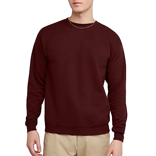 Hanes Mens EcoSmart Fleece Sweatshirt, Cotton-Blend Pullover, Crewneck Sweatshirt for Men, Mulled Be