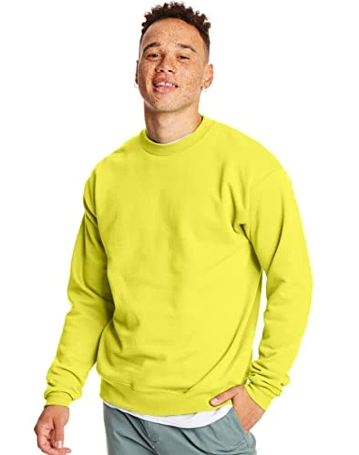 Hanes Mens EcoSmart Fleece Sweatshirt, Cotton-Blend Pullover, Crewneck Sweatshirt for Men, Safety Gr