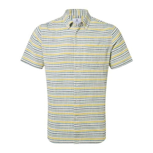 Harold Mens Supersoft Short Sleeve Stripe Shirt in 100% Cotton with Patch Pocket and Back Pleats Aqu