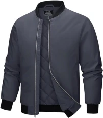 Harrington Bomber Men Jackets Hiking Baseball Full Zip Jacket Windproof Military Flying Coat Dark Grey, XL